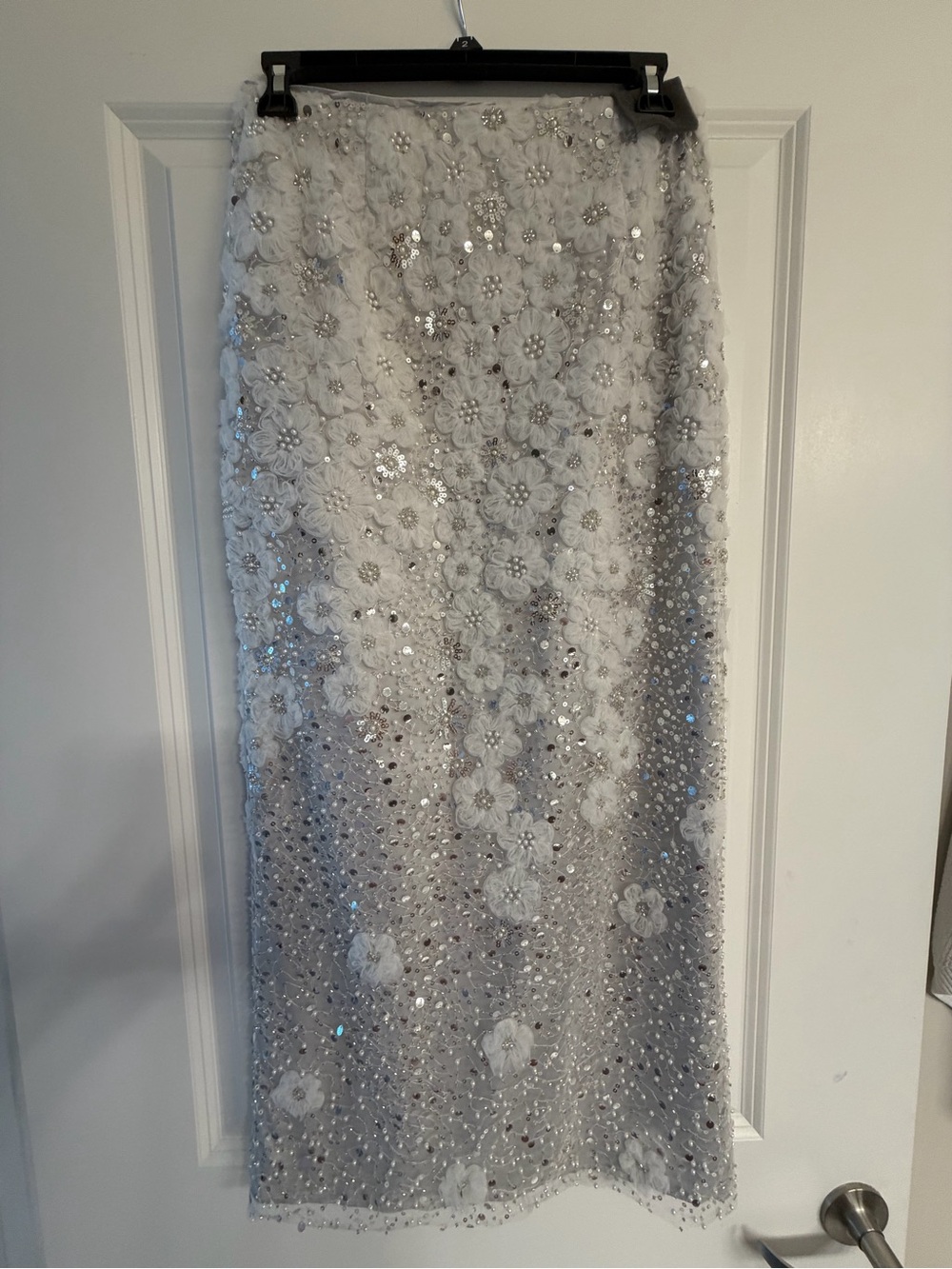 Marchesa White Floral Sequin Maxi Skirt